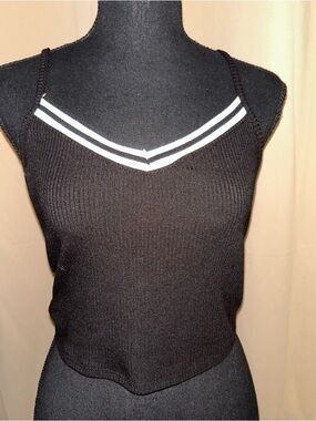 Bozzolo lightweight ribbed cropped tank Black/White Juniors large